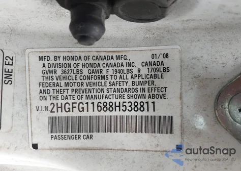 2008 Honda Civic Lx из США, поврежденный, VIN 2HGFG11688H538811